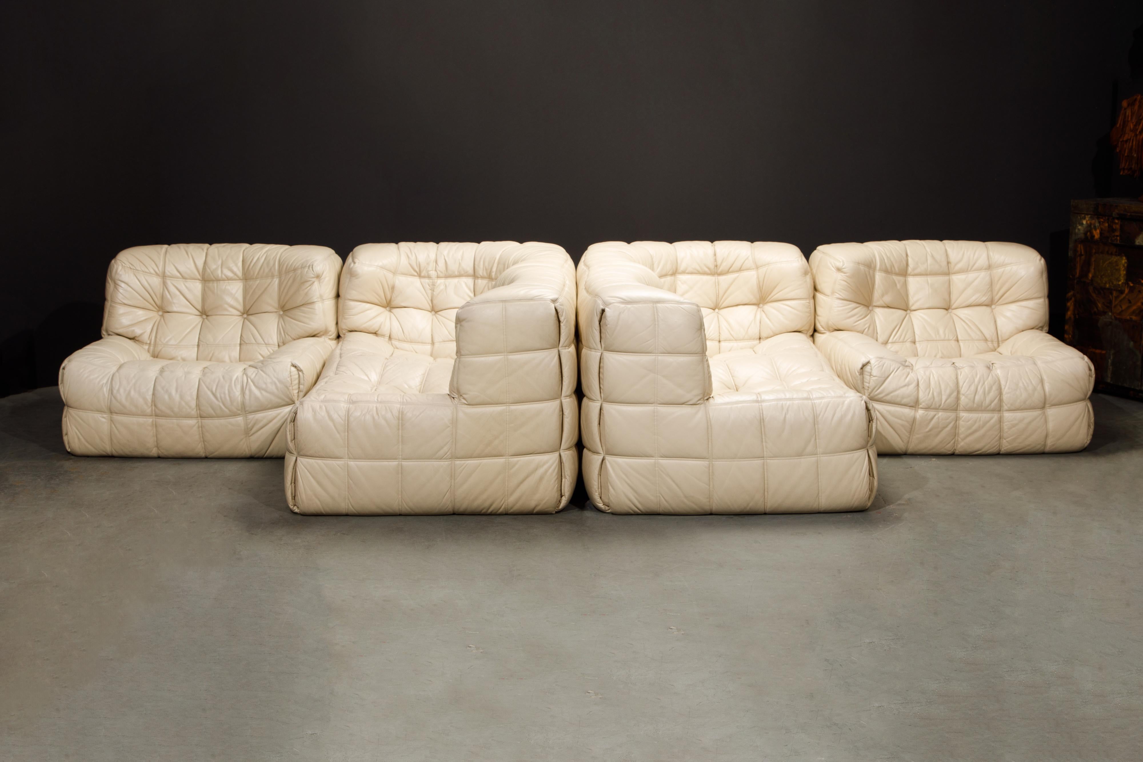 Late 20th Century 'Kashima' Leather Sectional by Michel Ducaroy for Ligne Roset, c. 1976, Signed