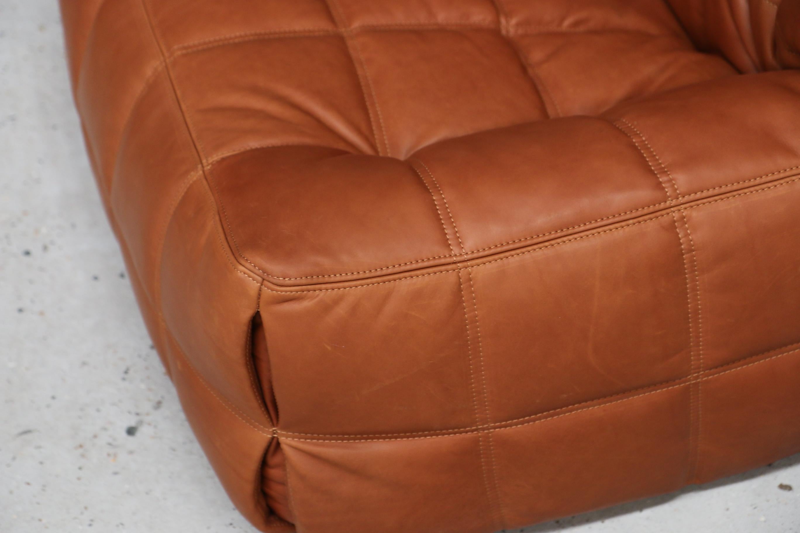 Kashima Lounge Chair in Cognac Full Grain Natural Leather for Ligne Roset France 3