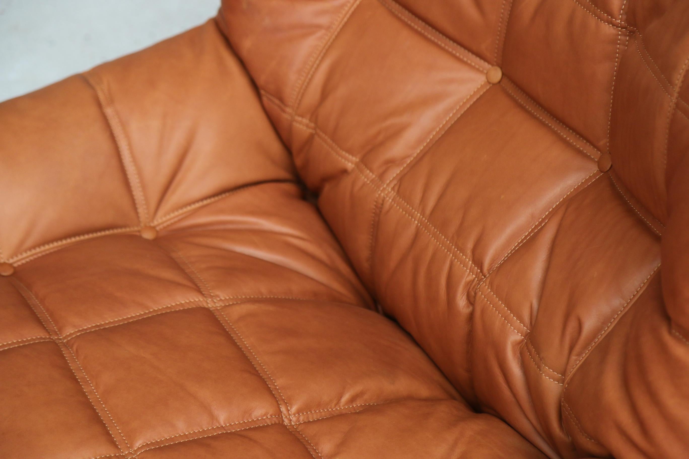 Kashima Lounge Chair in Cognac Full Grain Natural Leather for Ligne Roset France 4