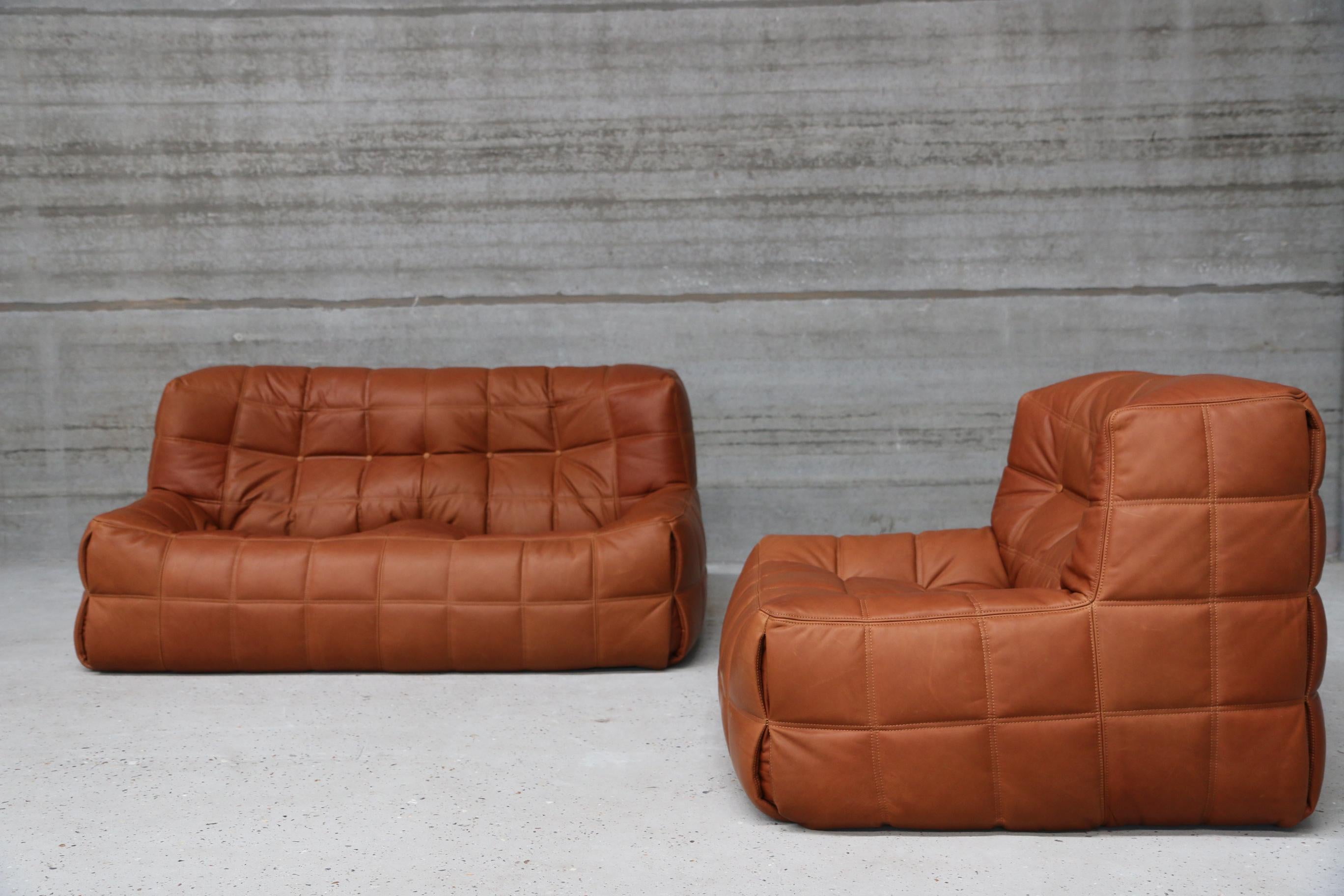 Kashima Lounge Chair in Cognac Full Grain Natural Leather for Ligne Roset France 6