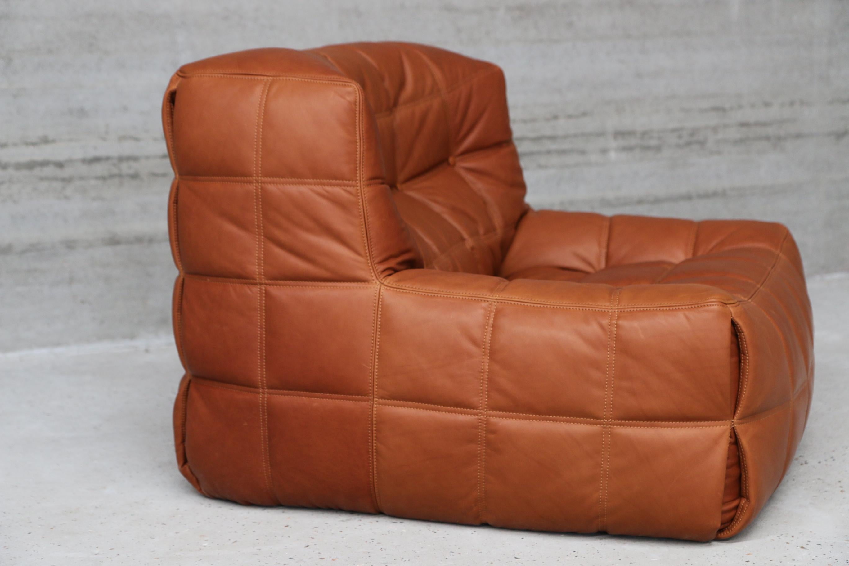 French Kashima Lounge Chair in Cognac Full Grain Natural Leather for Ligne Roset France