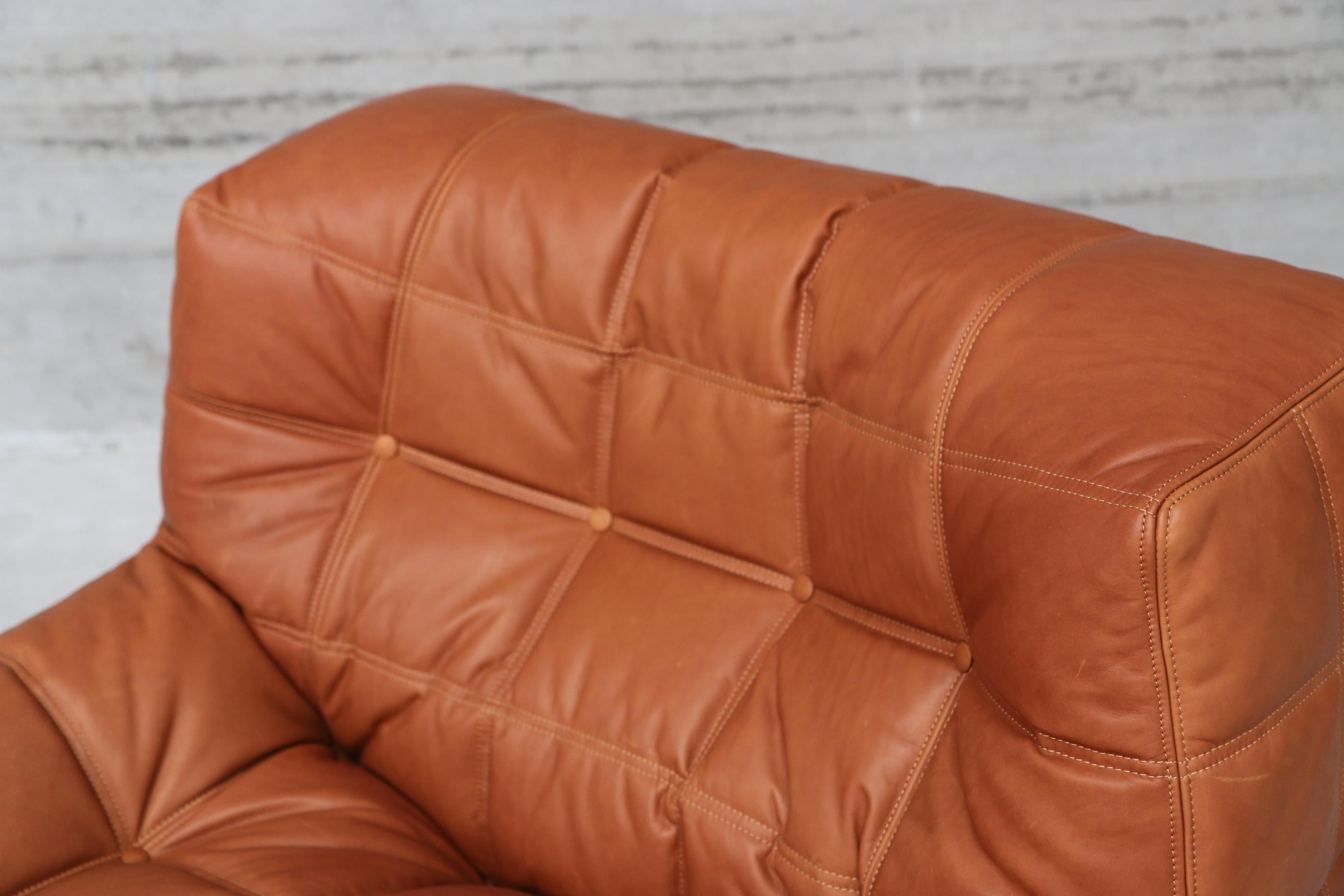 French Kashima Lounge Chair in Cognac Full Grain Natural Leather for Ligne Roset France