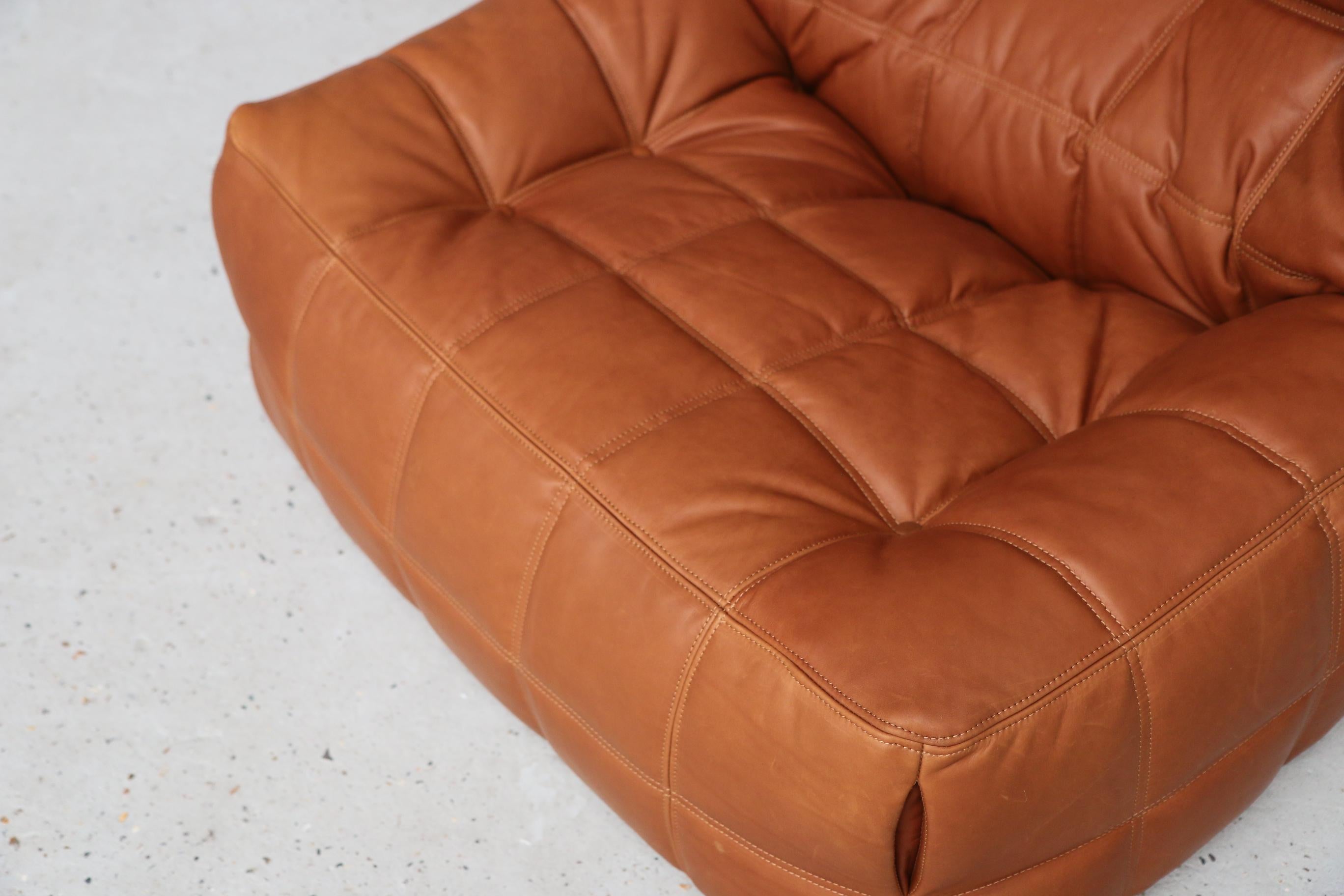Late 20th Century Kashima Lounge Chair in Cognac Full Grain Natural Leather for Ligne Roset France