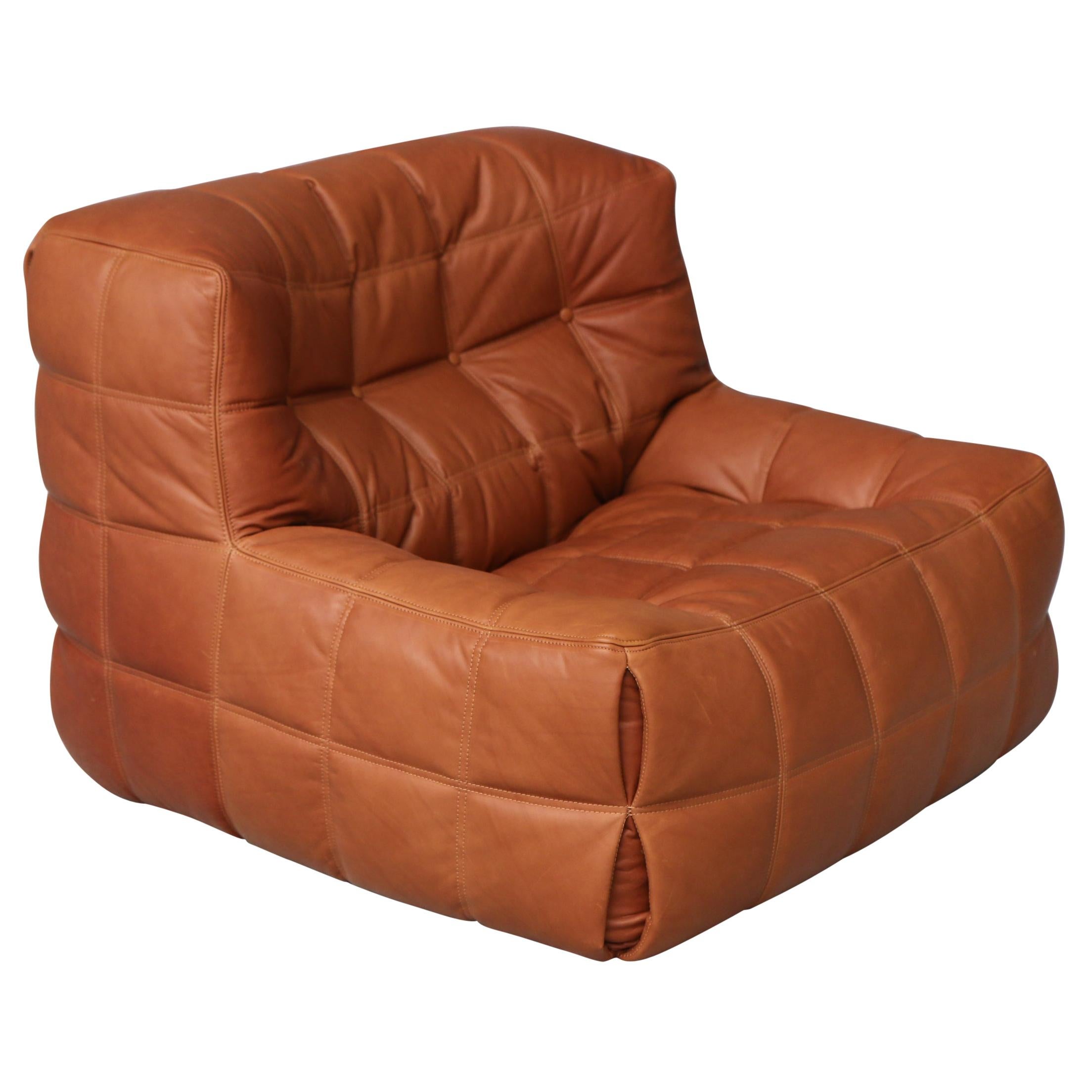Kashima Lounge Chair in Cognac Full Grain Natural Leather for Ligne Roset France