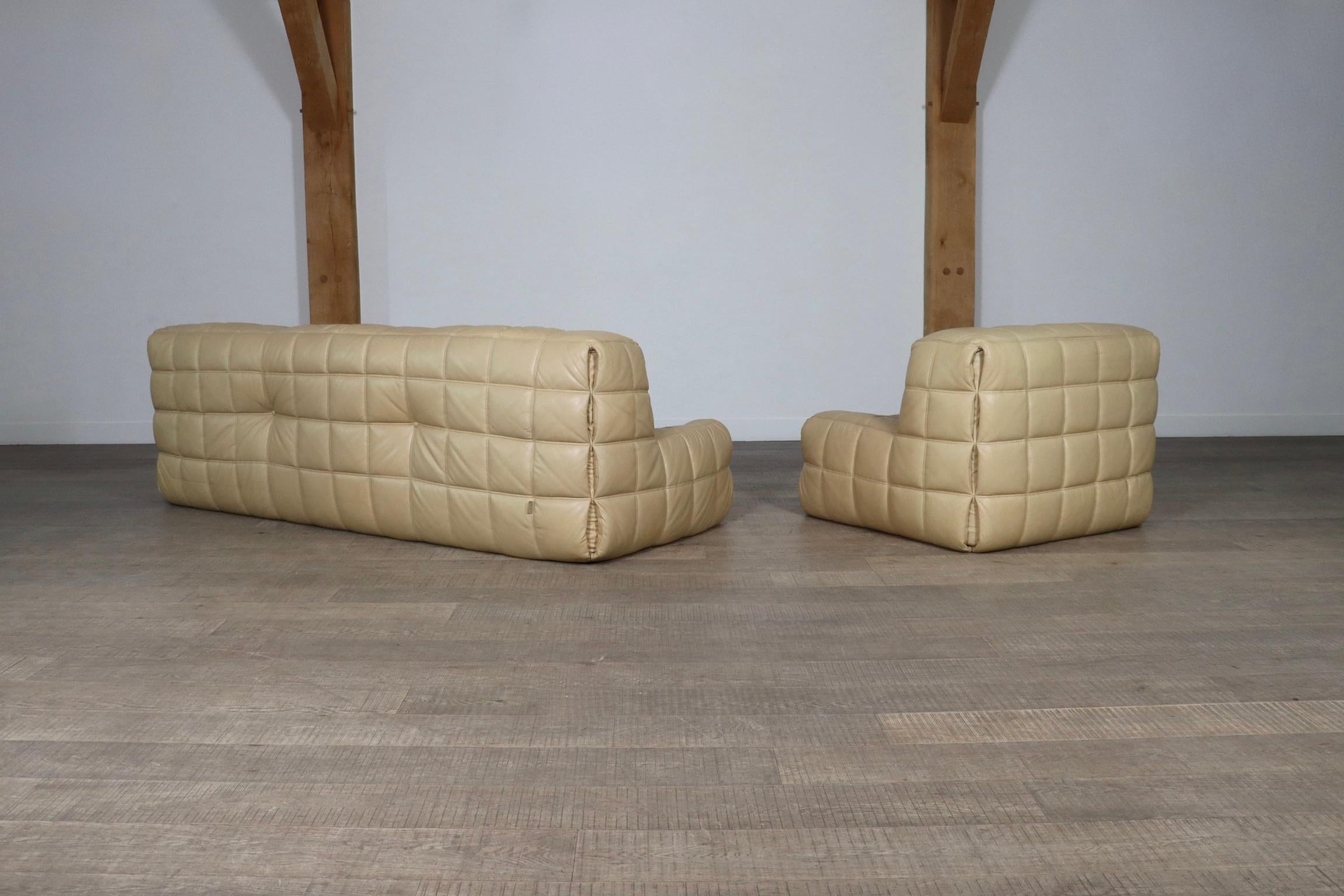 Kashima Lounge chair in cream leather by Michel Ducaroy for Ligne Roset, 1970s For Sale 7