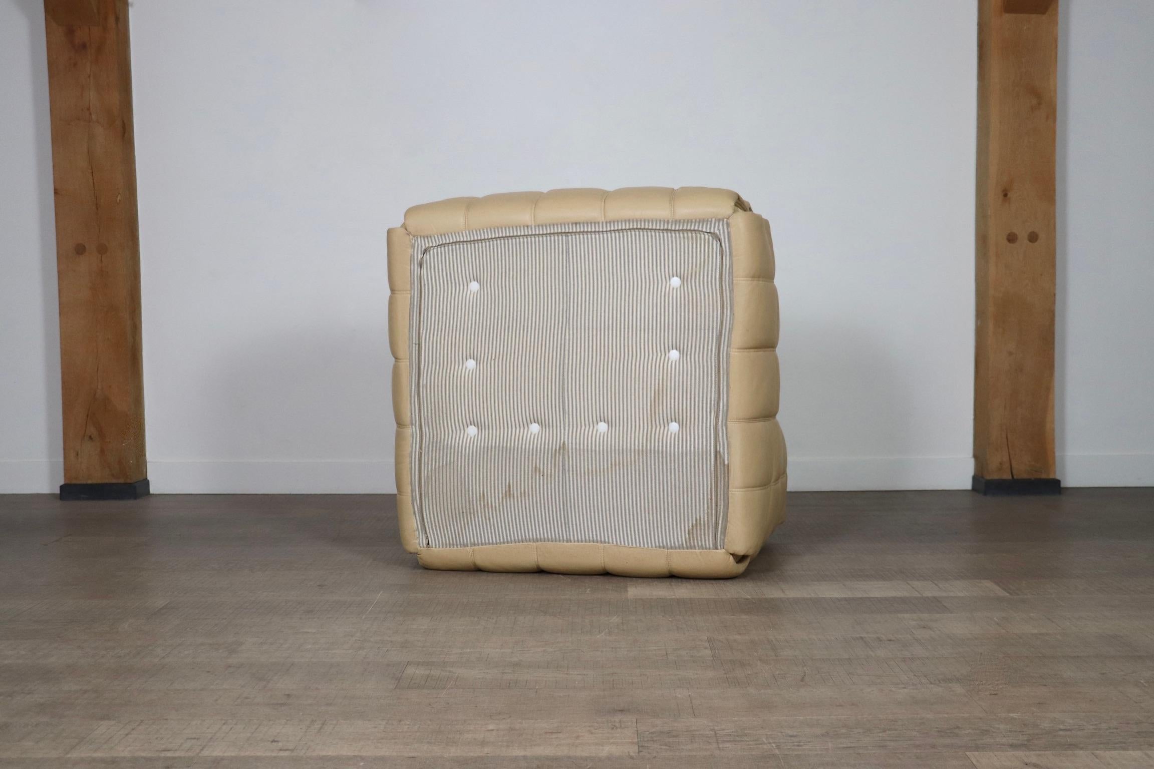 Kashima Lounge chair in cream leather by Michel Ducaroy for Ligne Roset, 1970s For Sale 9