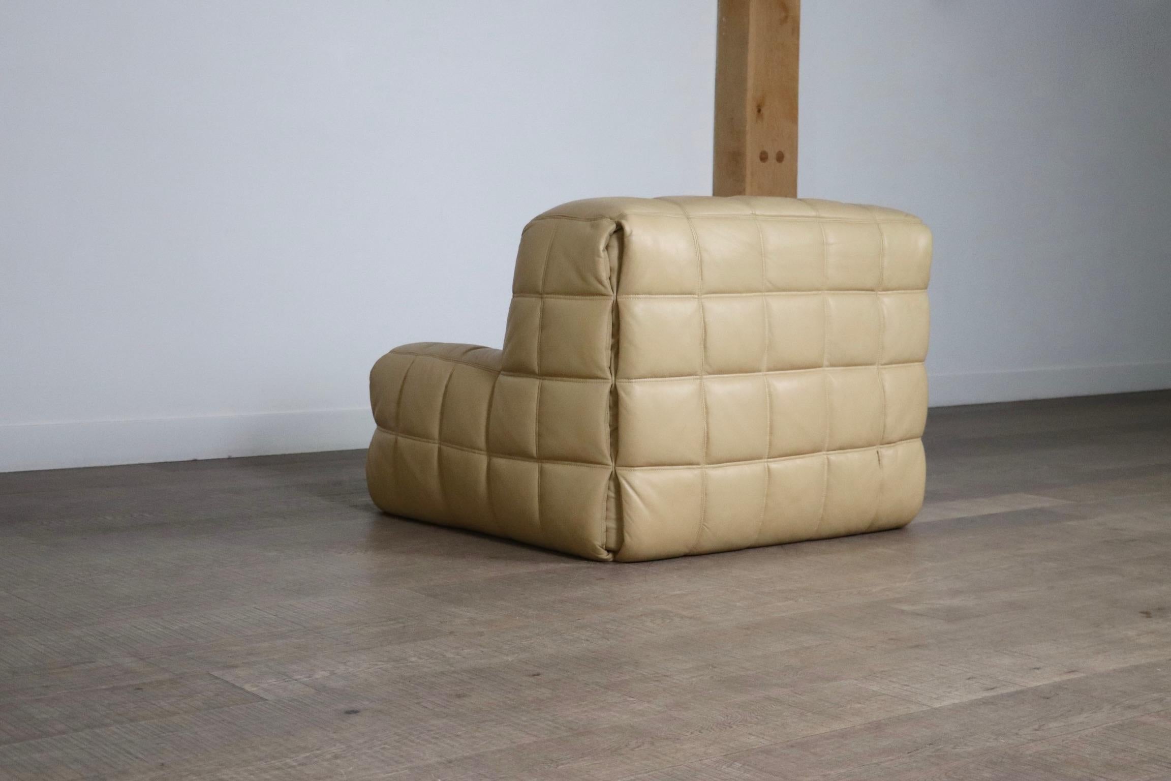 Kashima Lounge chair in cream leather by Michel Ducaroy for Ligne Roset, 1970s For Sale 3