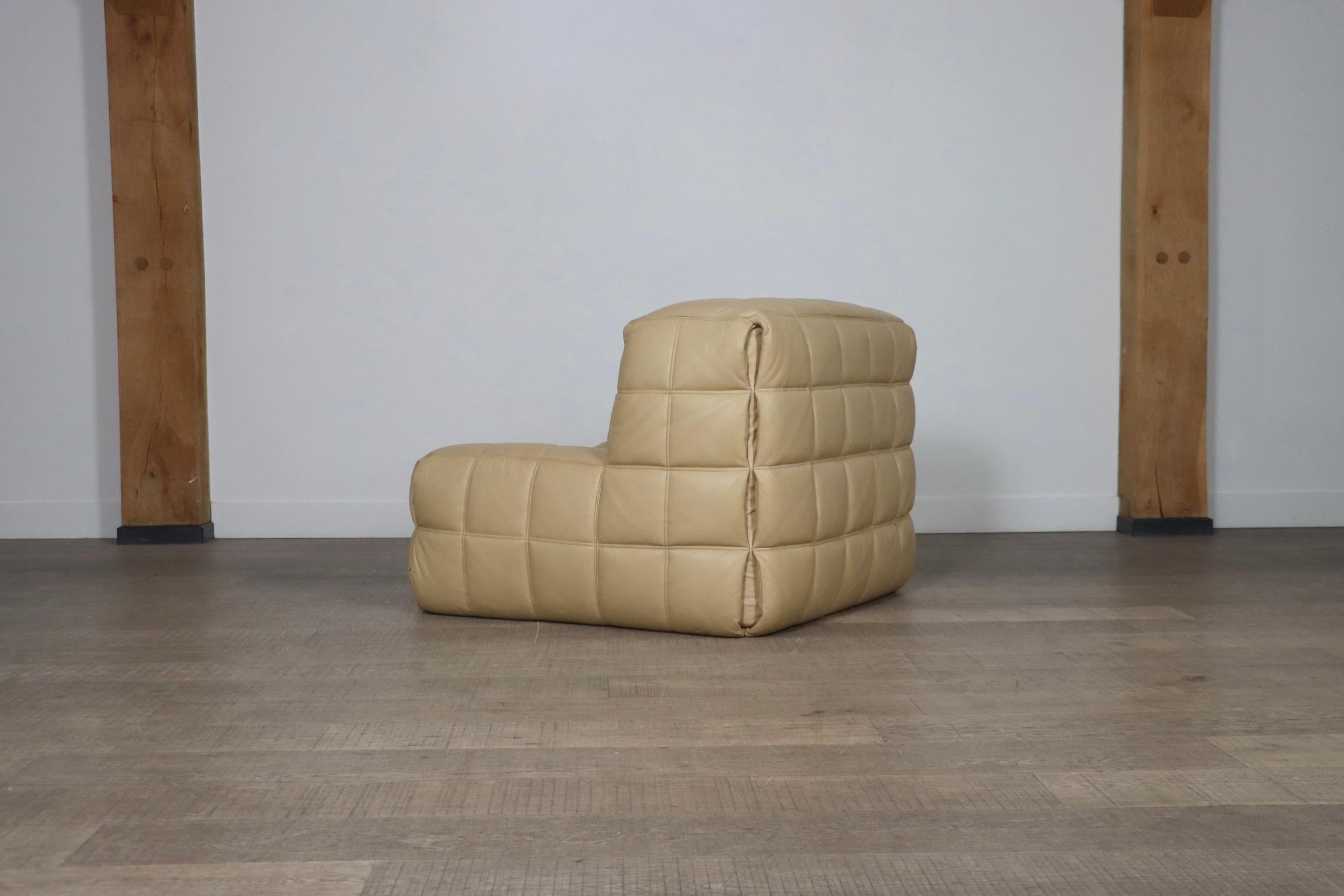 Kashima Lounge chair in cream leather by Michel Ducaroy for Ligne Roset, 1970s For Sale 4