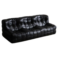 Kashima Three Seater Sofa In Black Leather By Michel Ducaroy For Ligne Roset