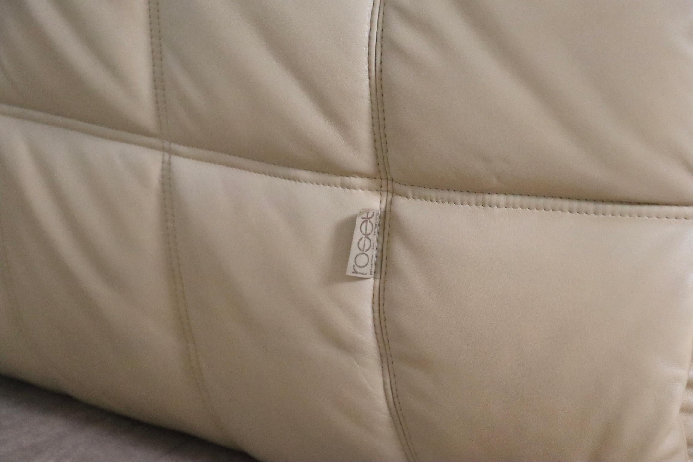 Kashima Dreisitzer-Sofa aus cremefarbenem Leder von Michel Ducaroy für Ligne Roset 11
