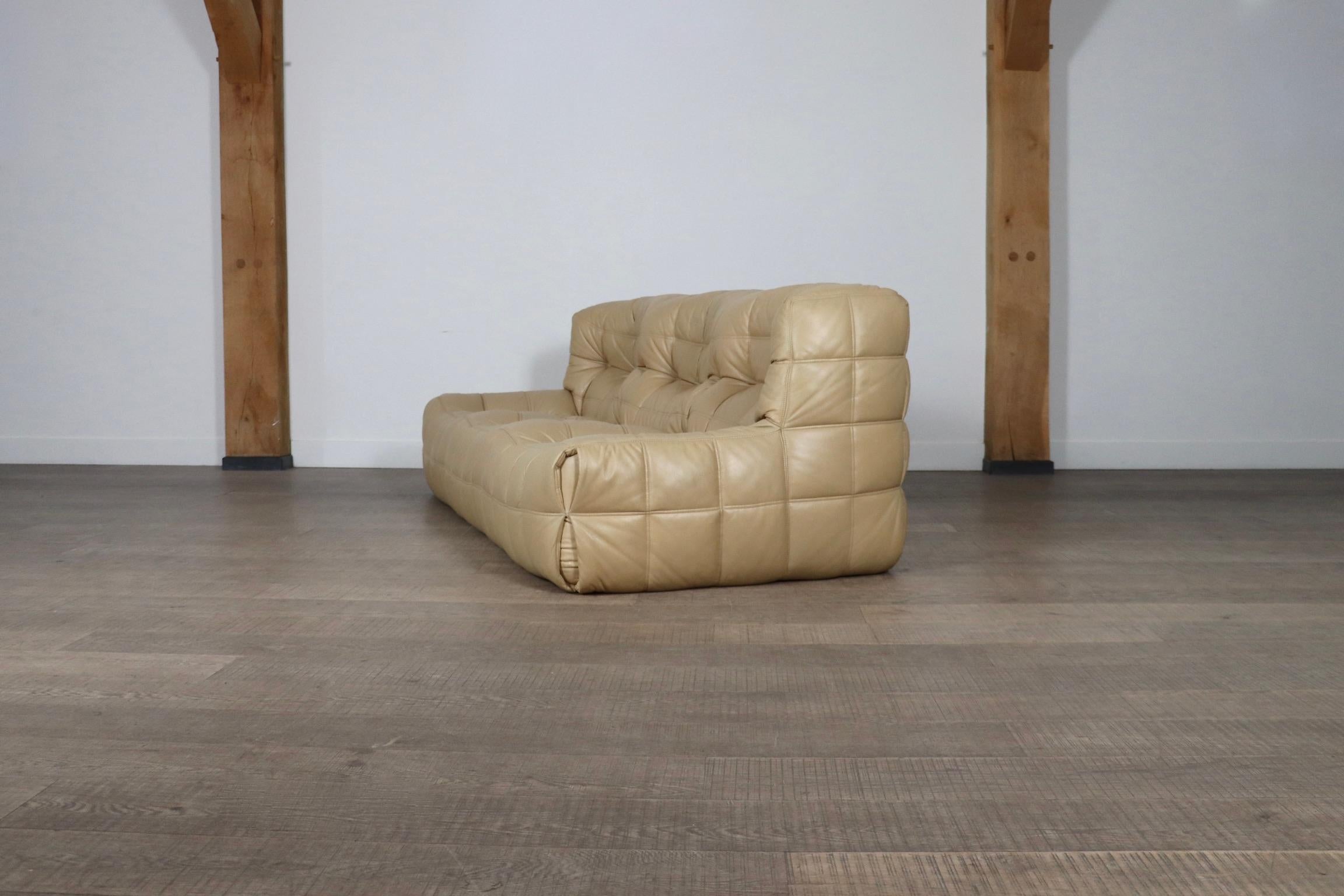 Kashima Dreisitzer-Sofa aus cremefarbenem Leder von Michel Ducaroy für Ligne Roset 5