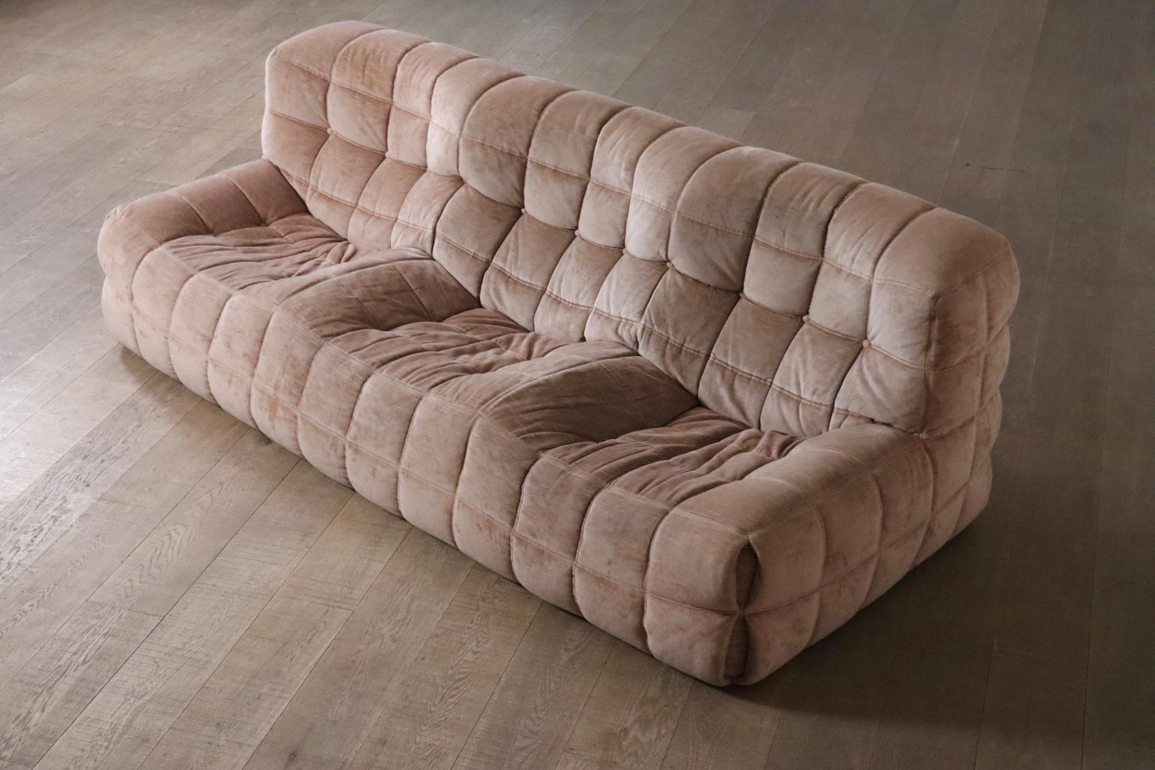 Kashima three seater sofa in velvet by Michel Ducaroy for Ligne Roset, 1970s In Good Condition In ABCOUDE, UT