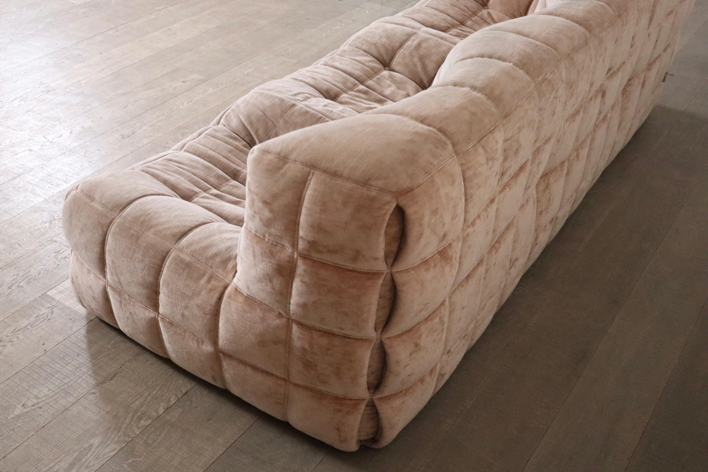 Velvet Kashima three seater sofa in velvet by Michel Ducaroy for Ligne Roset, 1970s