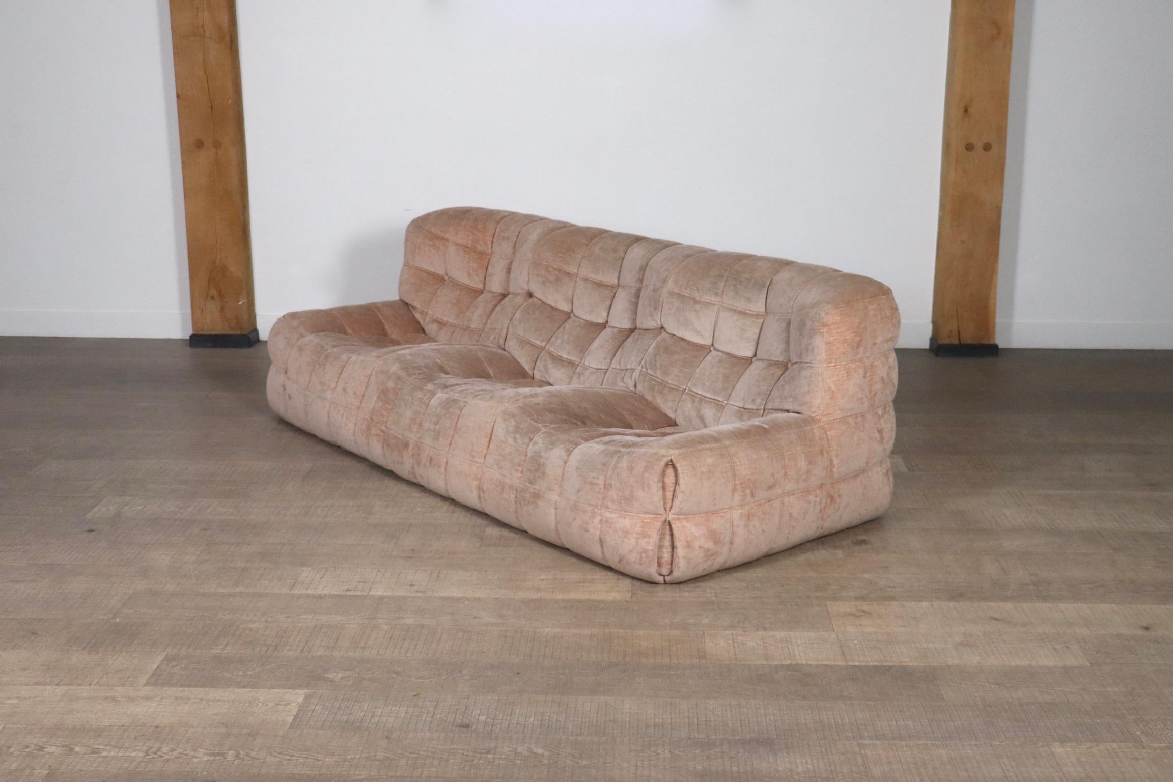 Kashima three seater sofa in velvet by Michel Ducaroy for Ligne Roset, 1970s 1