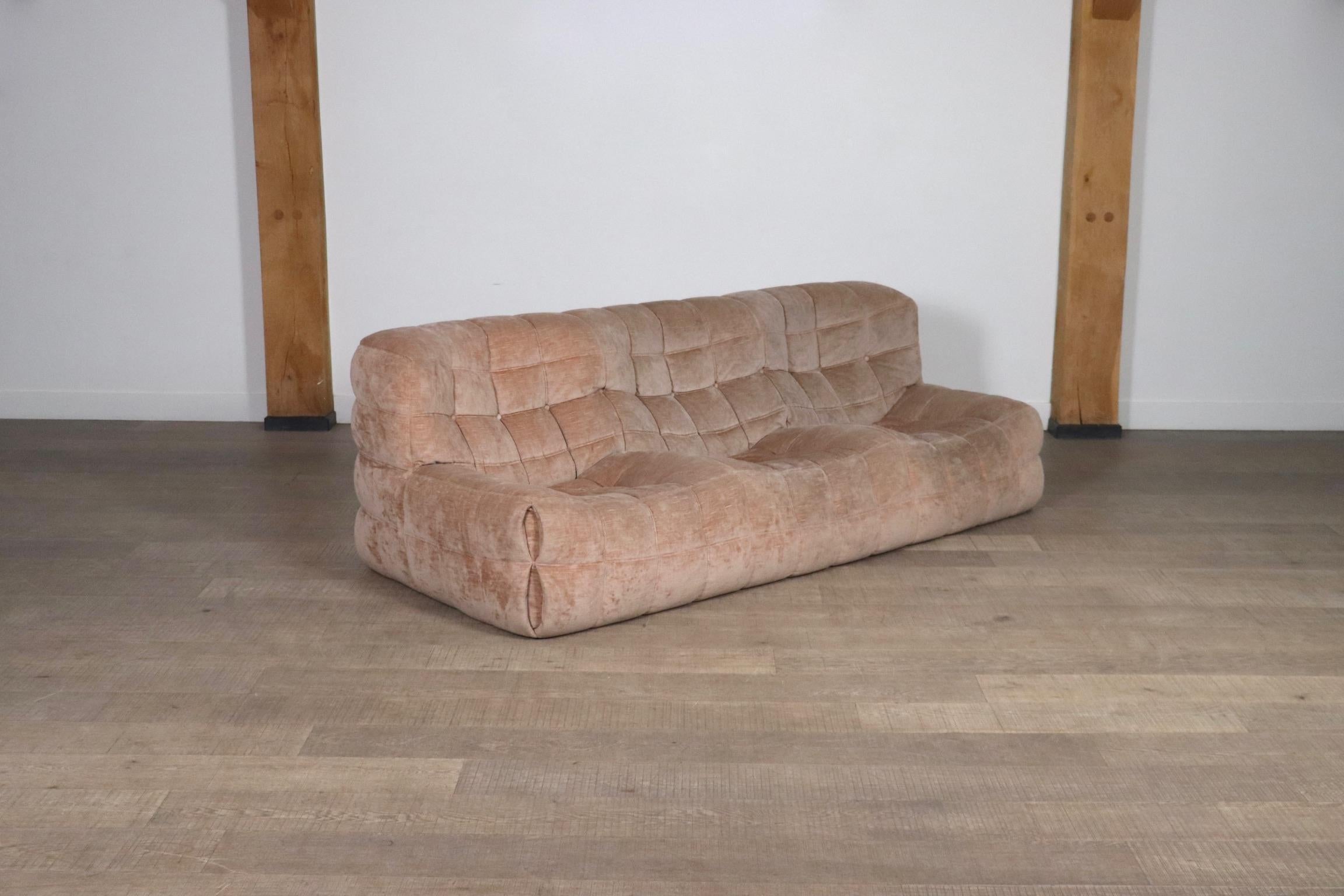 Kashima three seater sofa in velvet by Michel Ducaroy for Ligne Roset, 1970s 4