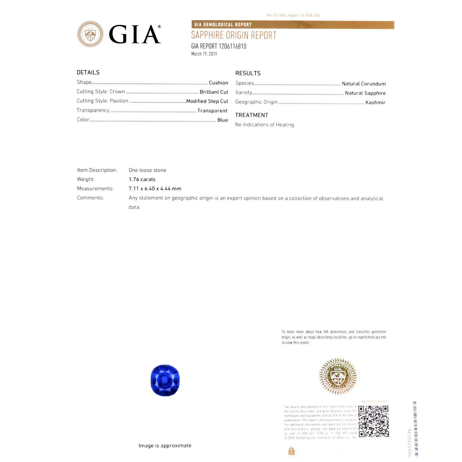 Art Deco Kashmir AGL GIA No Heat Sapphire 2.53cts Diamond Platinum Ring For Sale