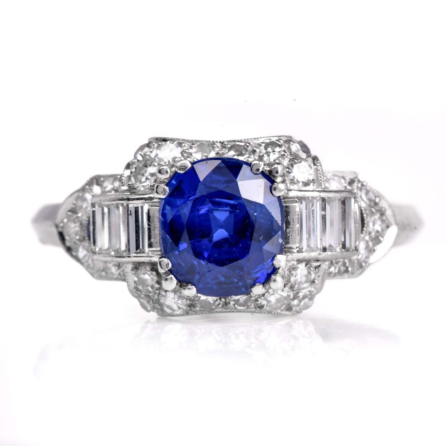 Women's or Men's Kashmir AGL GIA No Heat Sapphire 2.53cts Diamond Platinum Ring For Sale