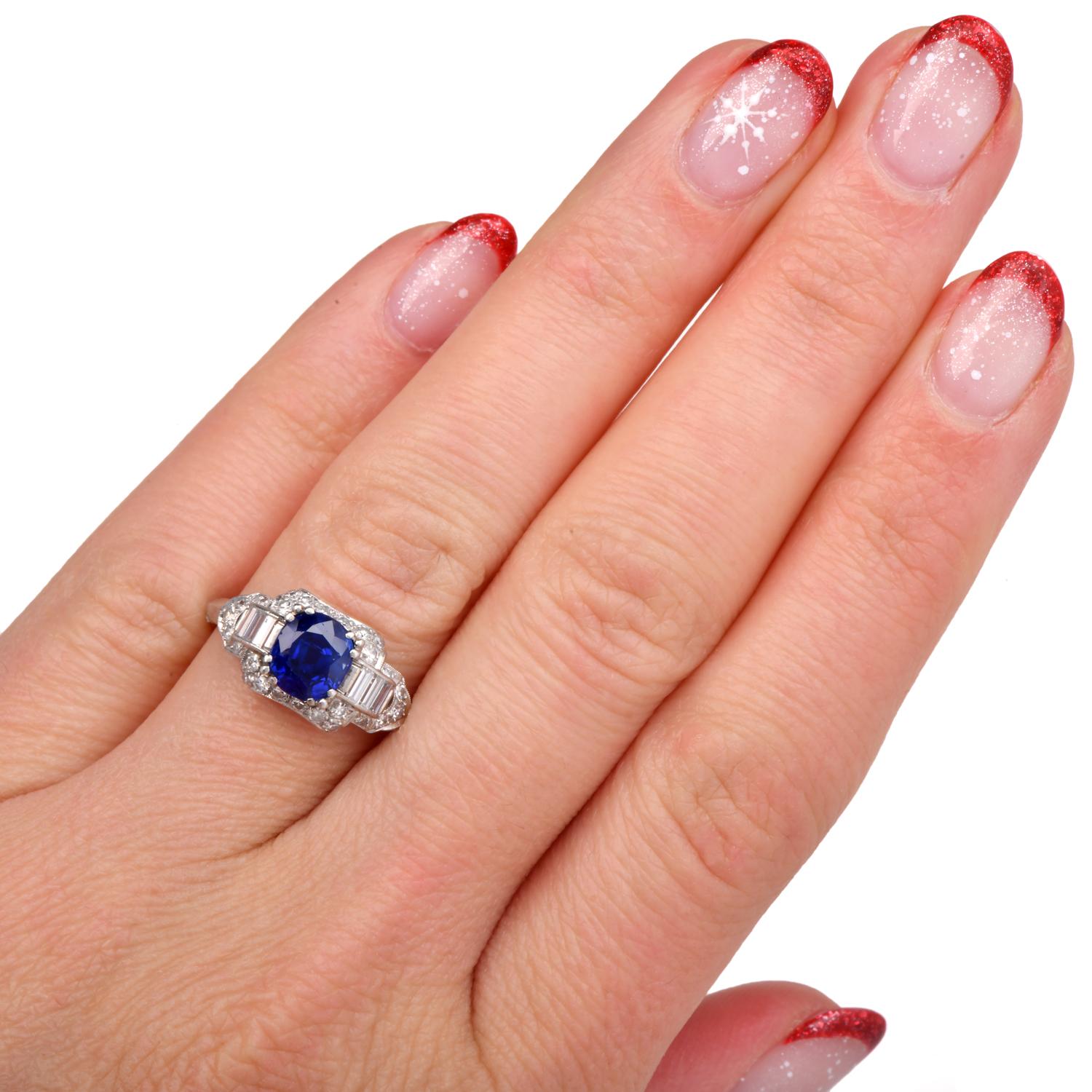 Kashmir AGL GIA No Heat Sapphire 2.53cts Diamond Platinum Ring For Sale 2
