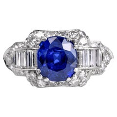 Vintage Kashmir AGL GIA No Heat Sapphire 2.53cts Diamond Platinum Ring