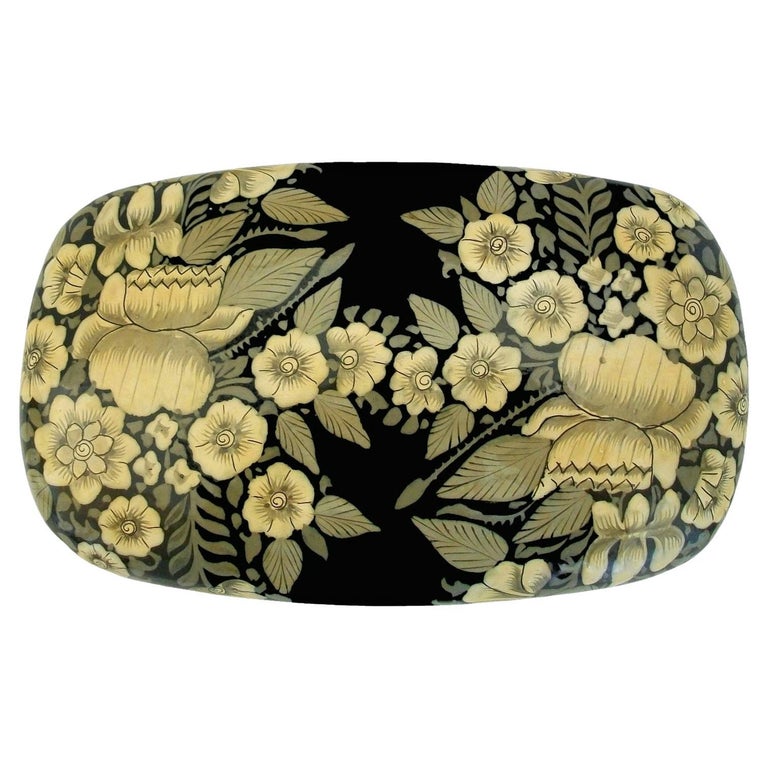 Kashmir Black Lacquer and Hand Painted Papier Mâché Box, India, Mid