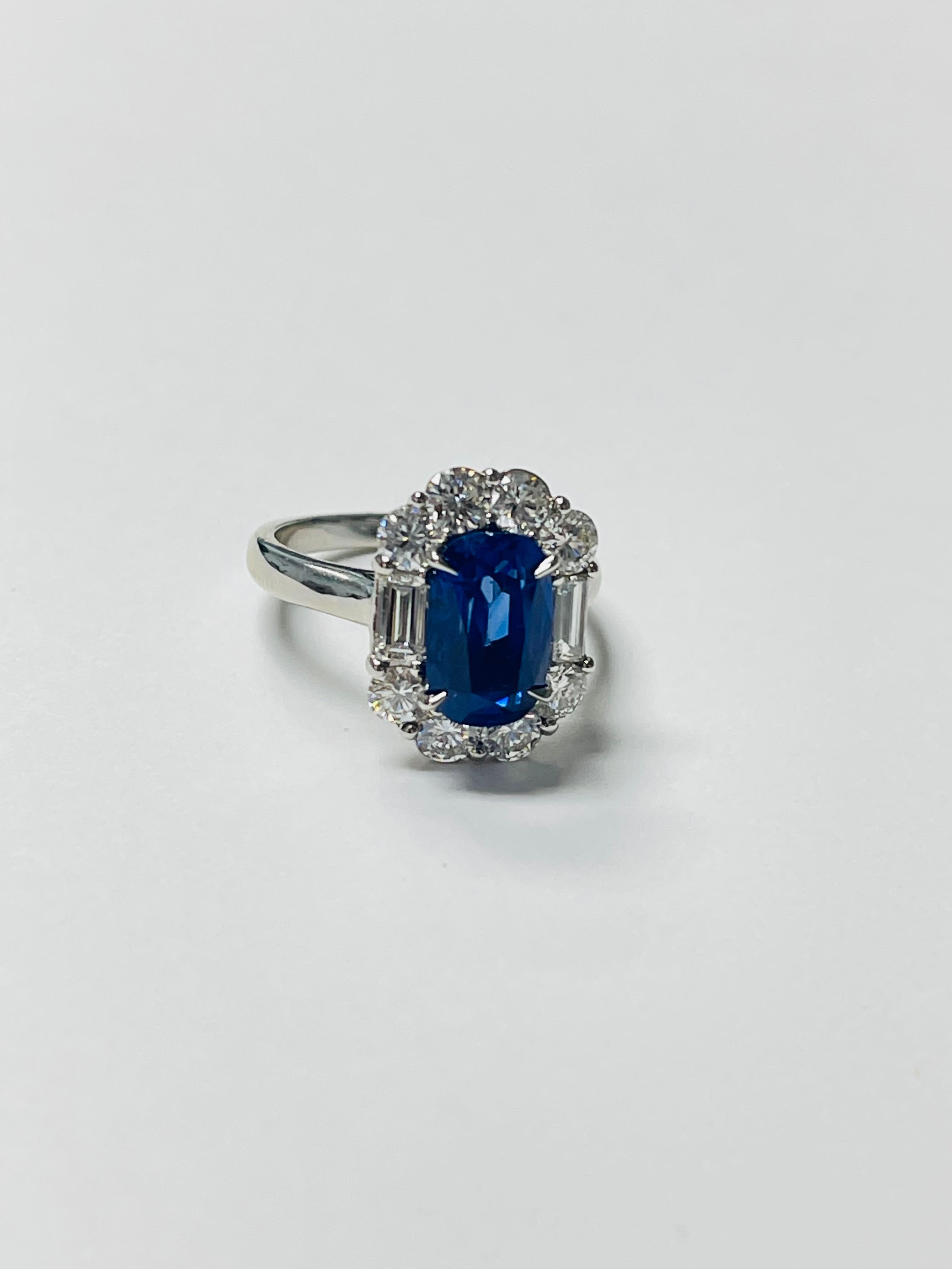 Kashmir Blue Sapphire Antique Cushion No Heat And Diamond Ring, SSEF Certified In New Condition In New York, NY