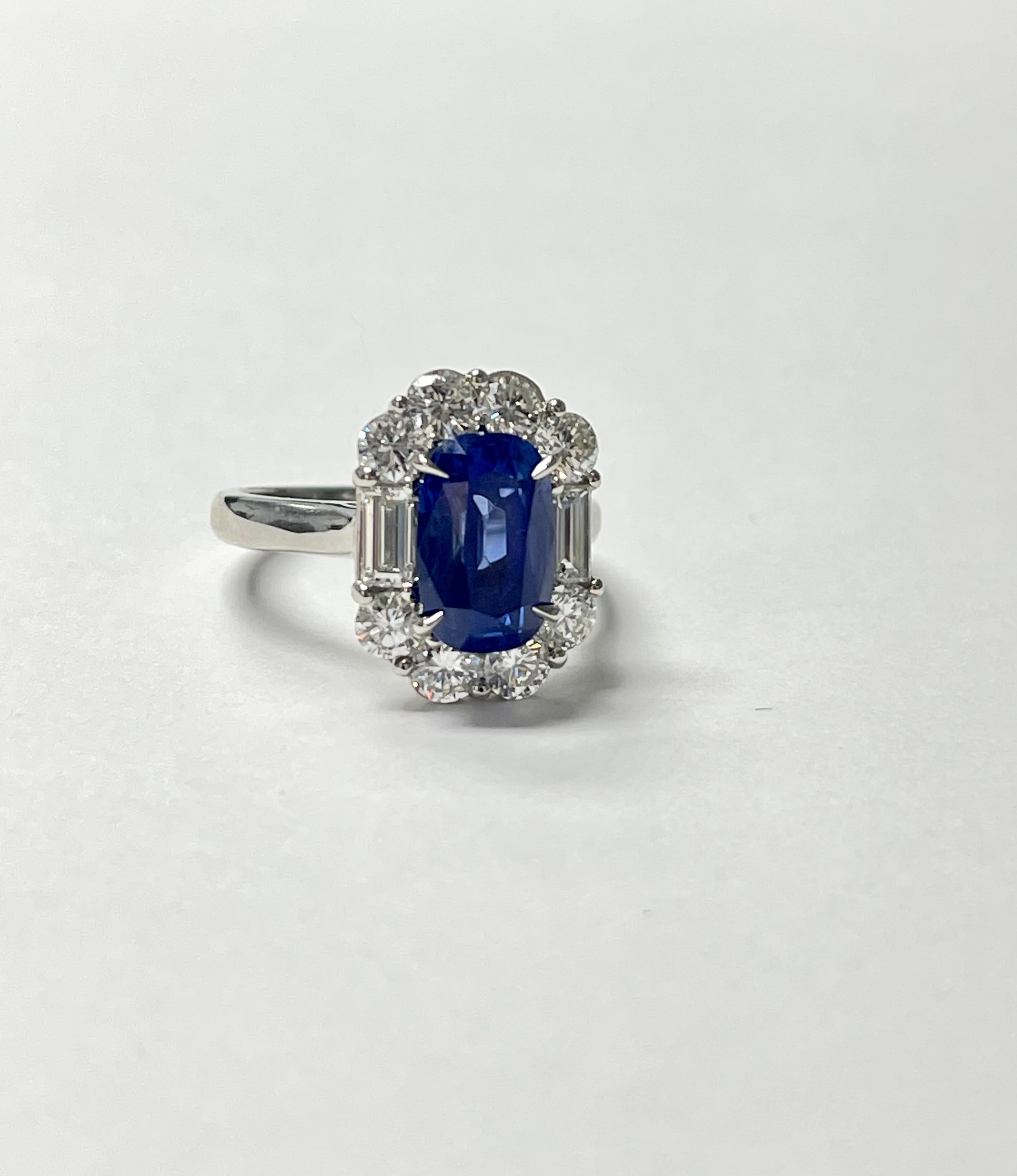 Kashmir Blue Sapphire Antique Cushion No Heat And Diamond Ring, SSEF Certified 3