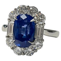 Kashmir Blue Sapphire Antique Cushion No Heat And Diamond Ring, SSEF Certified