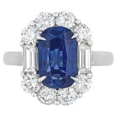 Bague ancienne en saphir bleu du Cachemire taille coussin, sans chaleur et diamants, certifiée SSEF