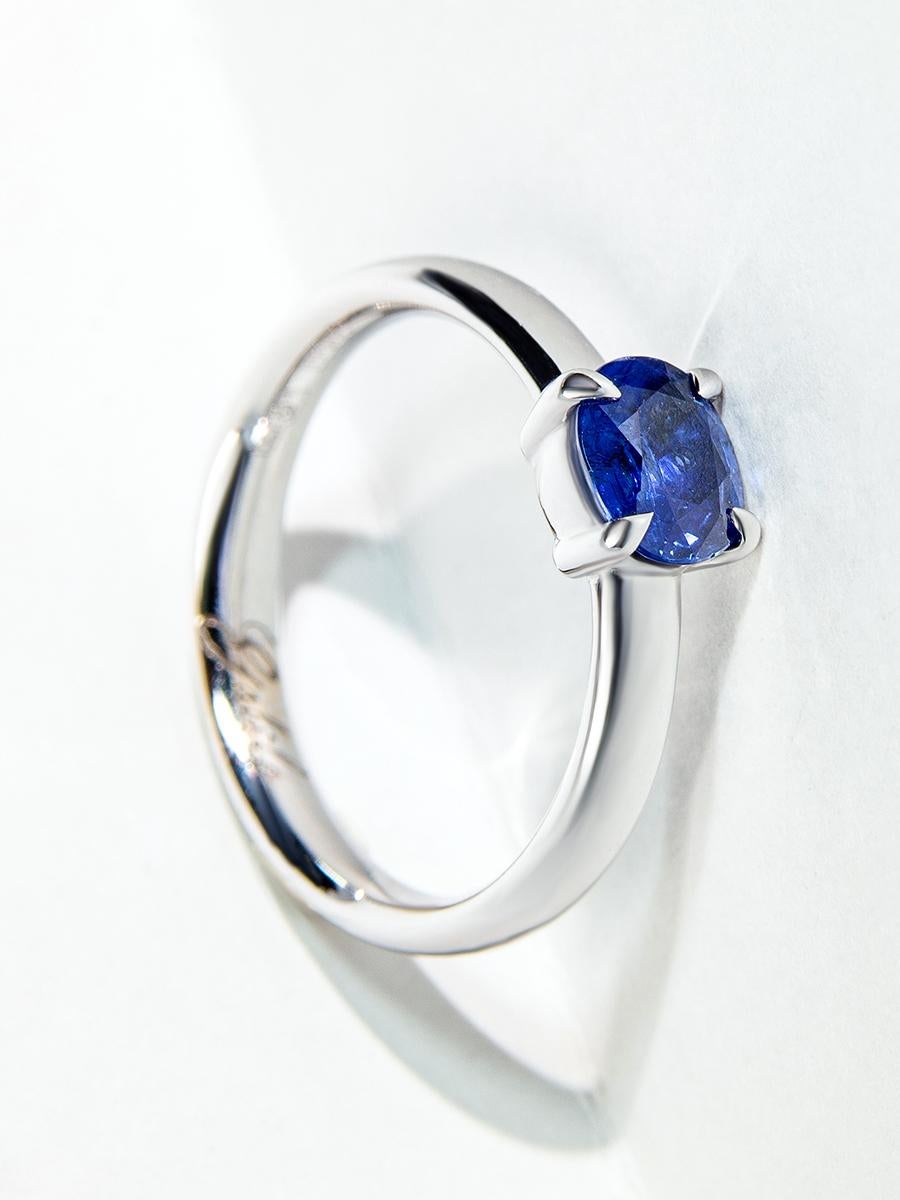 Modern Kashmir Blue Sapphire Diamond 18K White Gold Engagement Ring Royal Blue Velvet