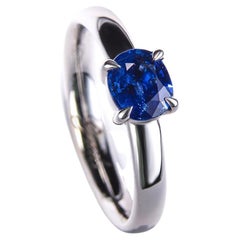 Kashmir Blue Sapphire Diamond 18K White Gold Engagement Ring Royal Blue Velvet