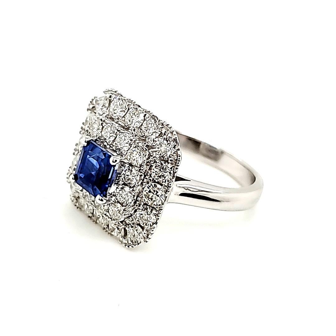 Contemporary Kashmir No Heat Sapphire Engagement Ring carat 1.30 with GIA certificate For Sale