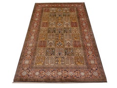 Pure Silk Rug with Panel Ghom Qum Persian Design