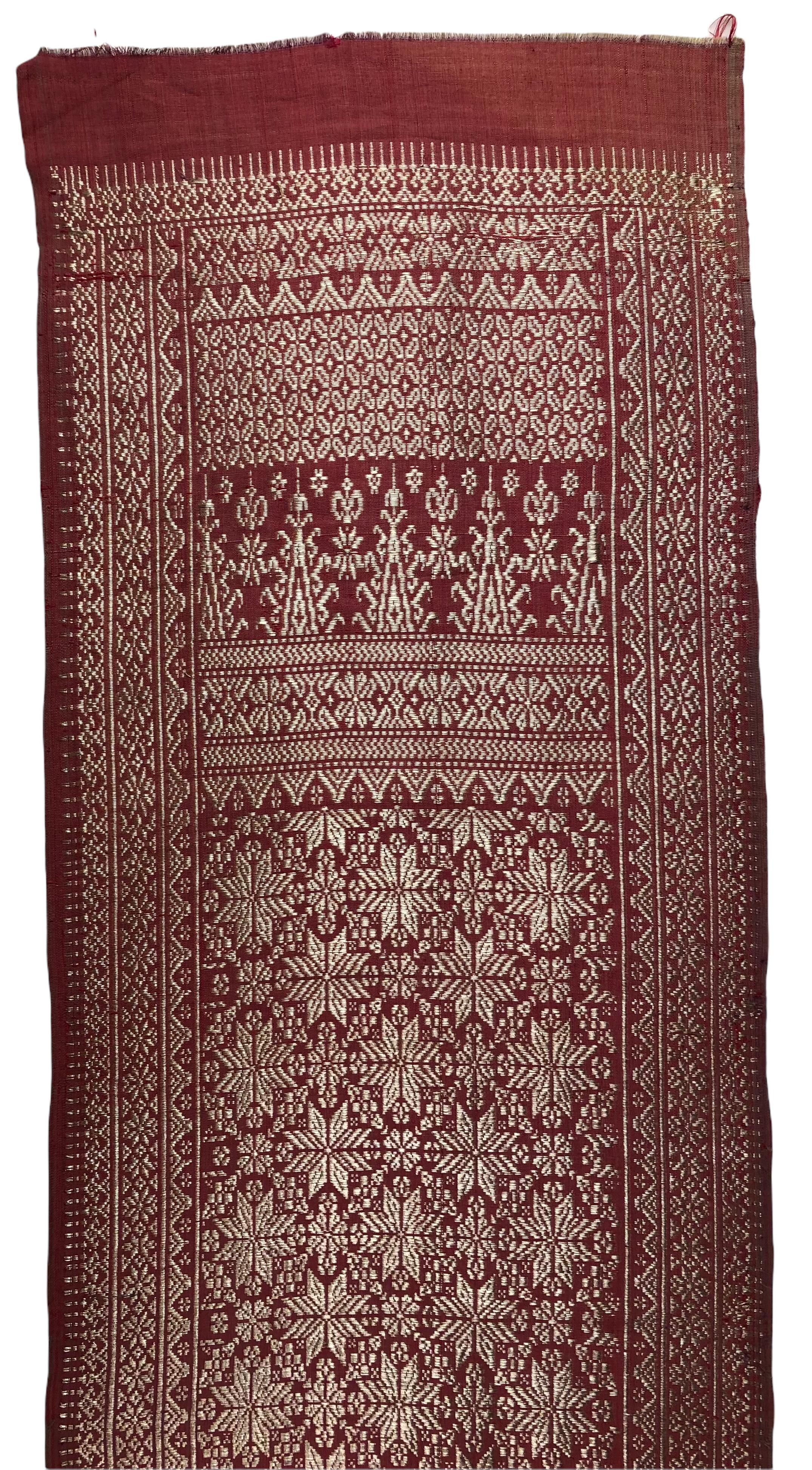 Indian Kashmir Red and Gold Paisley Pattern Silk Table Runner