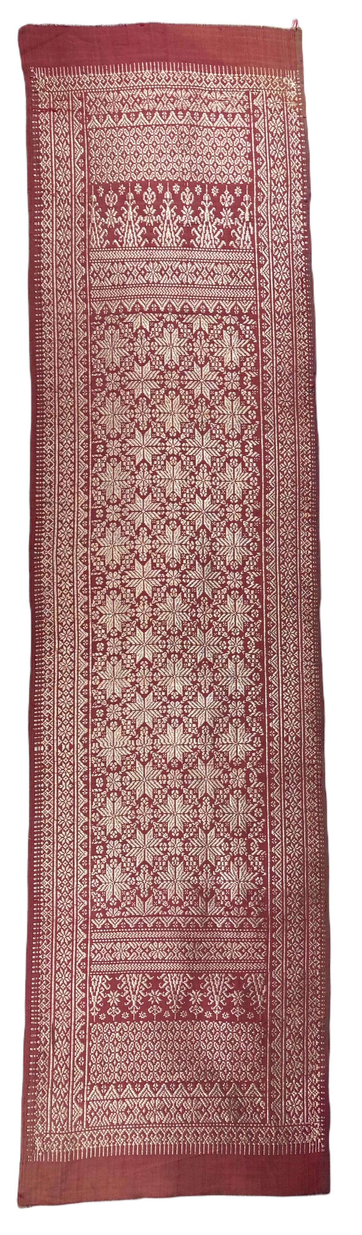 Hand-Knotted Kashmir Red and Gold Paisley Pattern Silk Table Runner