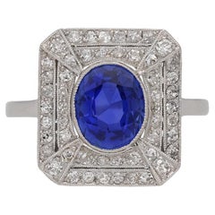 Kashmir Sapphire and Diamond Octagonal Cluster Ring, French, circa 1925