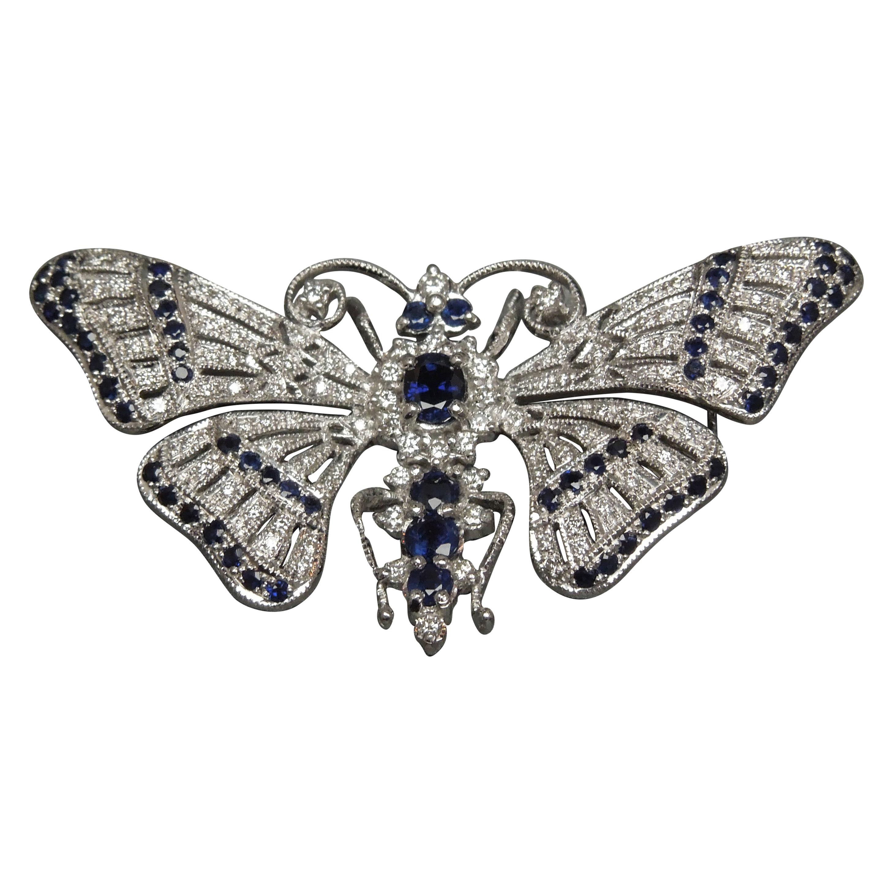 Kashmir Sapphire and Diamond 18 Karat Butterfly Pin / Slide Pendant For Sale
