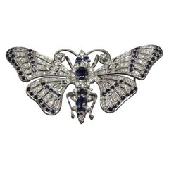 Retro Kashmir Sapphire and Diamond 18 Karat Butterfly Pin / Slide Pendant