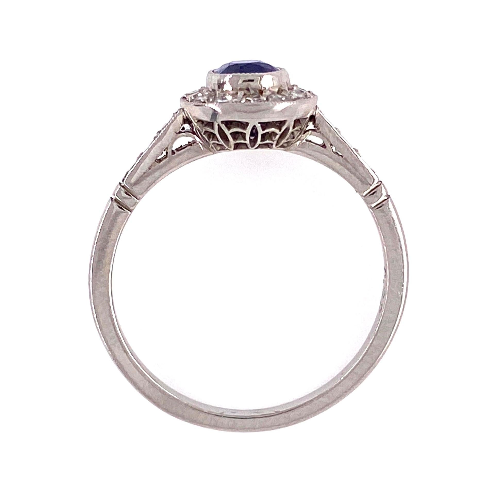 Round Cut Kashmir Sapphire Diamond Edwardian Platinum Ring Estate Fine Jewelry GIA