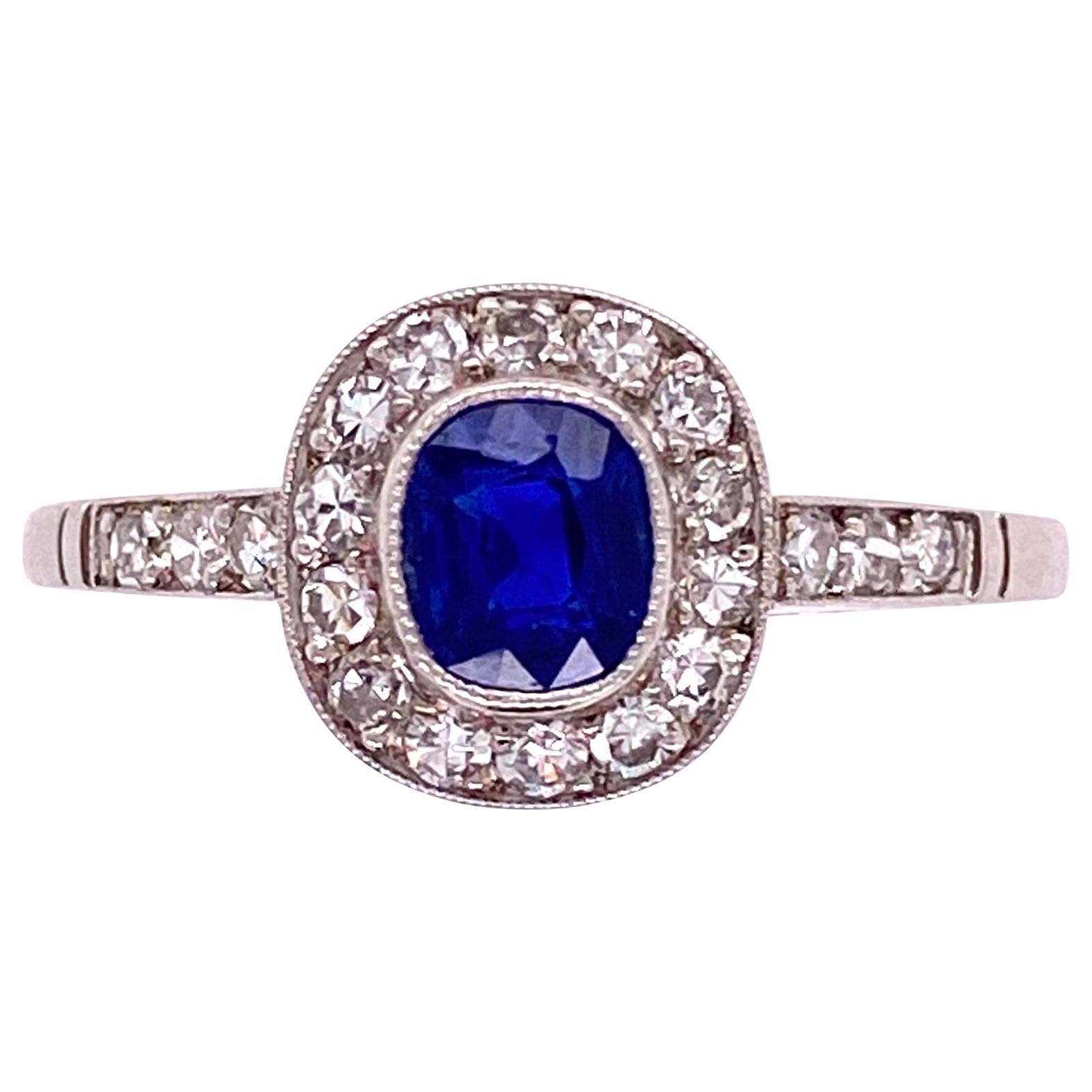 Kashmir Sapphire Diamond Edwardian Platinum Ring Estate Fine Jewelry GIA