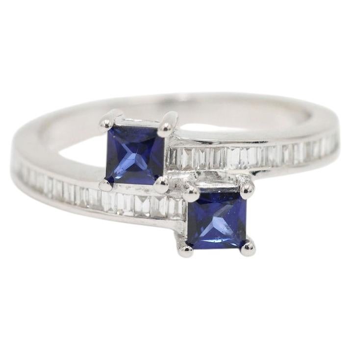 Kashmir Sapphire & Diamond Twist Ring Set in 18K White Gold For Sale
