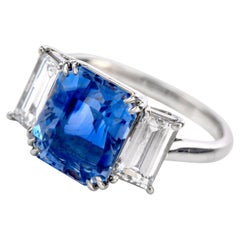 Kashmir Sapphire No Heat Diamond Platinum 3-Stone Engagement Ring