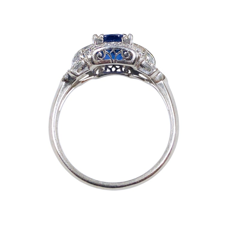 Kashmir Sapphire Platinum and Diamond 1920s Art Deco Ring at 1stDibs