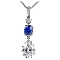 Kashmir Sapphire Tiffany & Co. Vintage Diamond Platinum Dangle Pendant