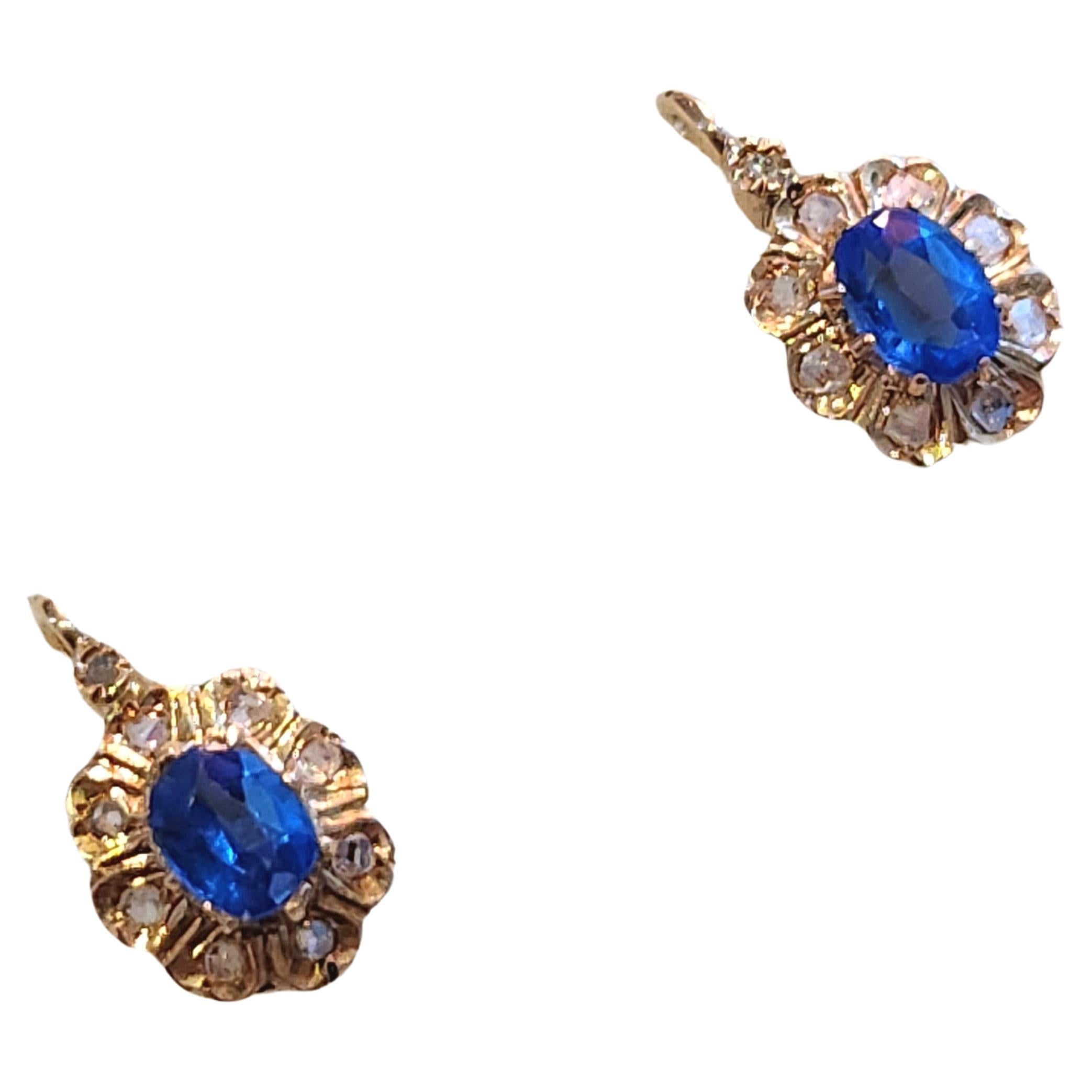 Women's Kashmir Sapphire Diamond French Gold Earrings For Sale