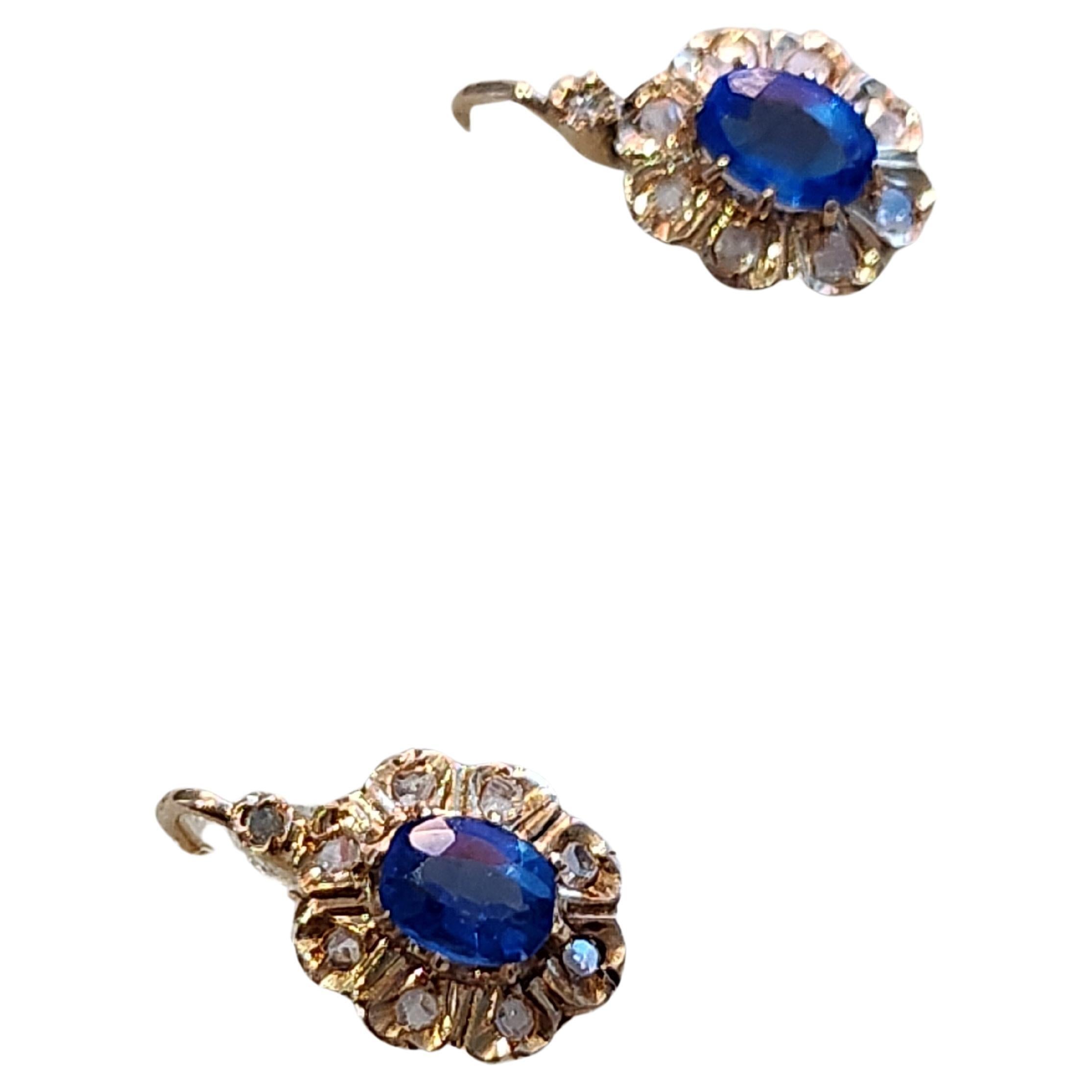 Kashmir Sapphire Diamond French Gold Earrings For Sale 1