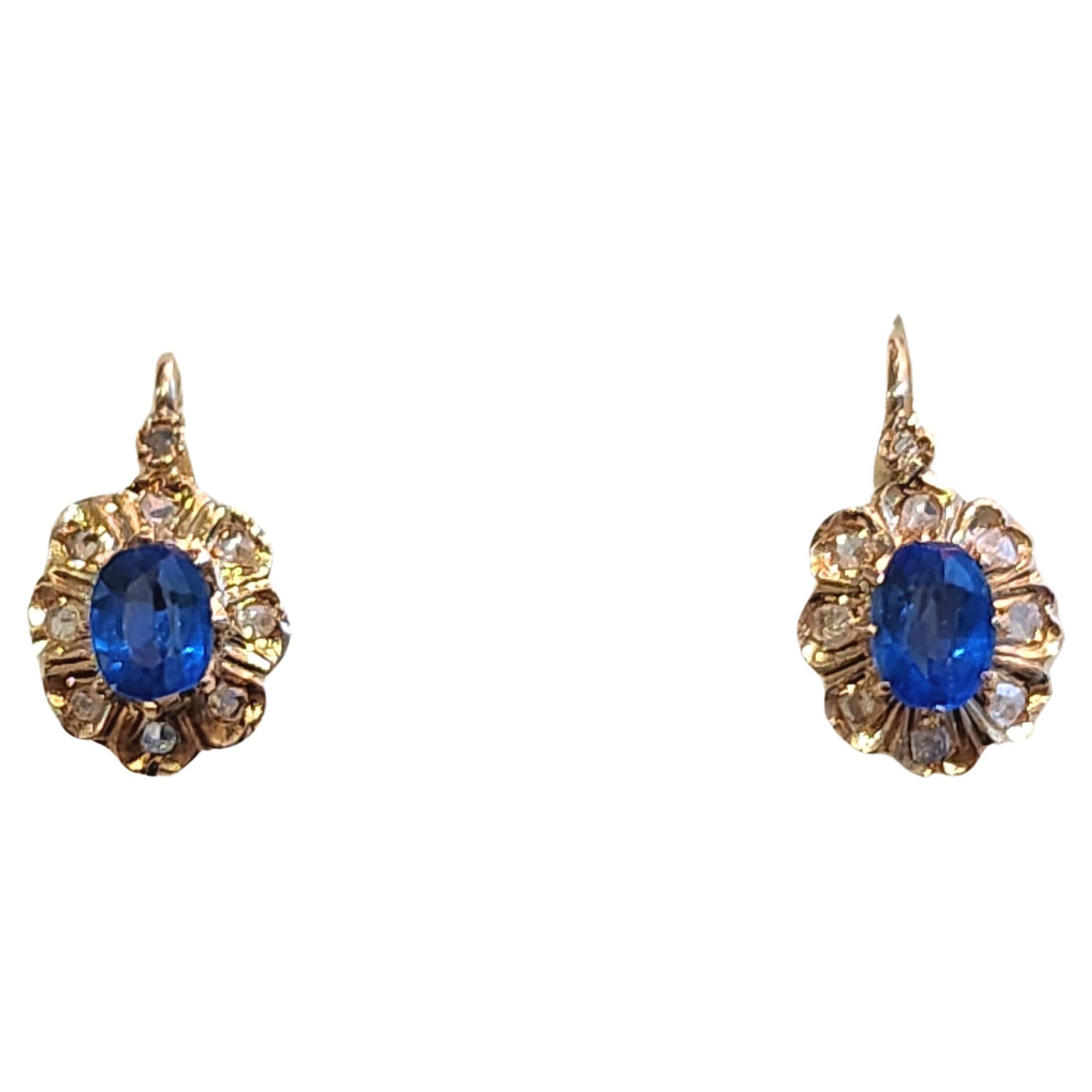 Kashmir Sapphire Diamond French Gold Earrings For Sale 2