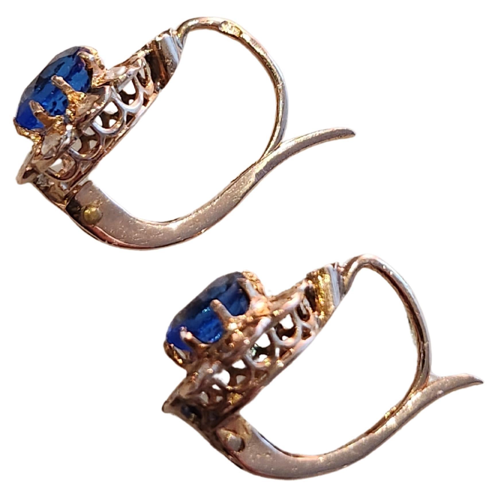 Kashmir Sapphire Diamond French Gold Earrings For Sale 3