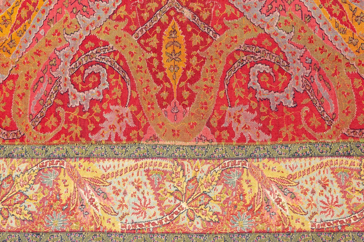 Hand-Knotted Kashmir Shawl Antique Indian Paisley And Arabesque Motifs Textile, 1800-1820 For Sale