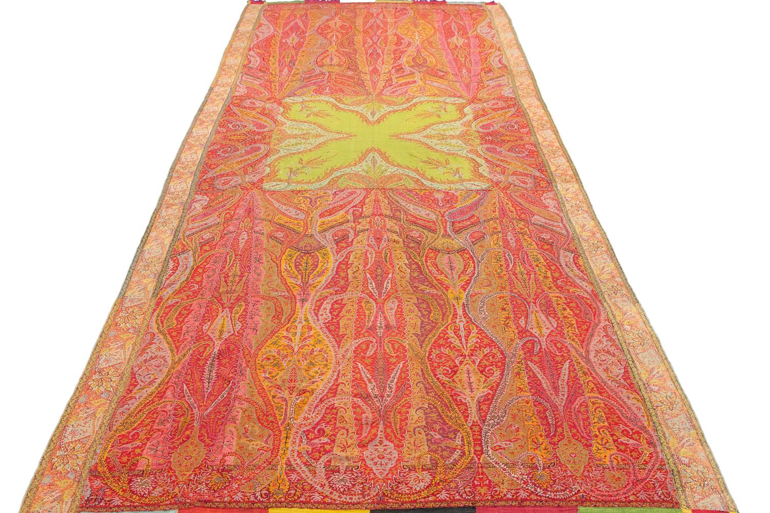 Cotton Kashmir Shawl Antique Indian Paisley And Arabesque Motifs Textile, 1800-1820 For Sale
