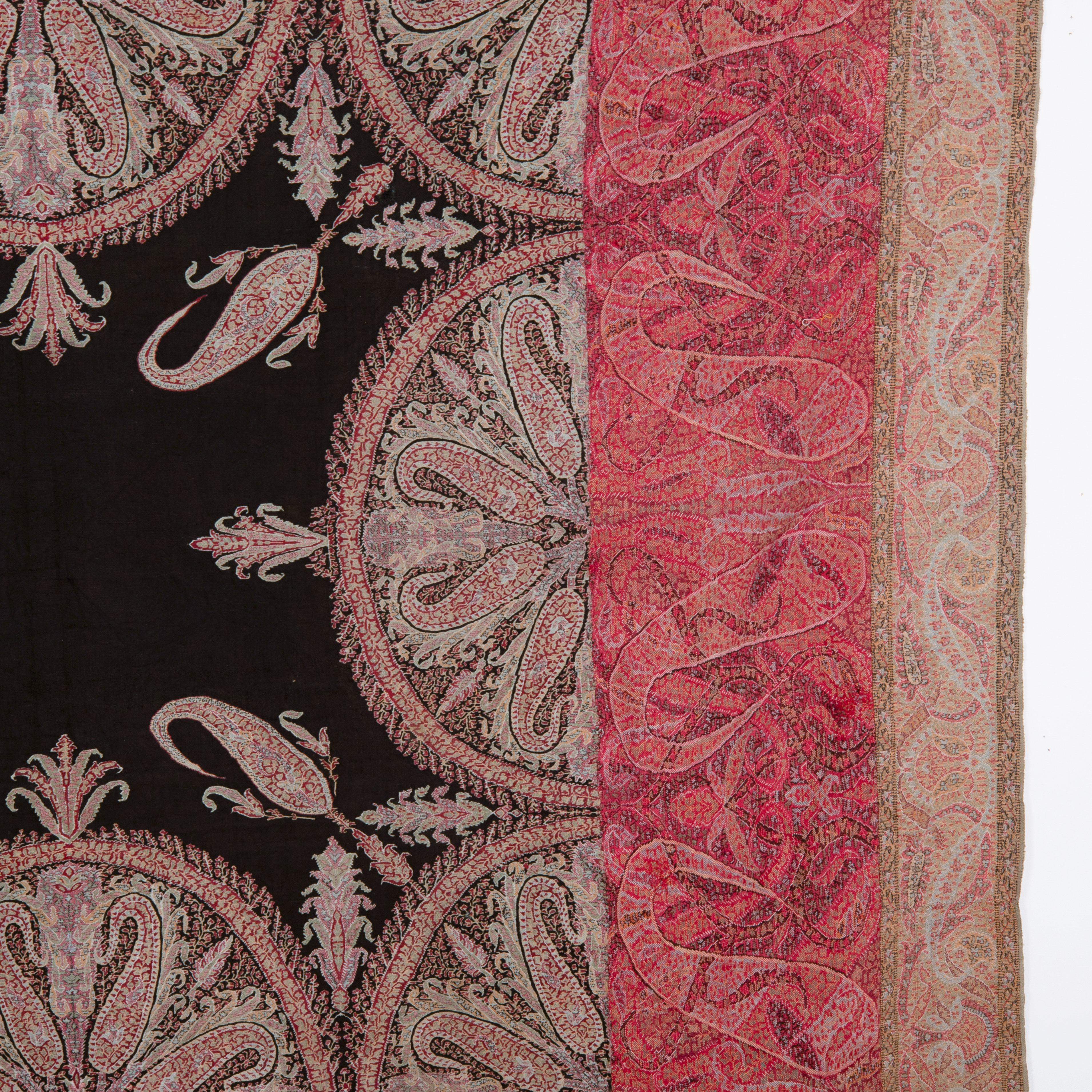 Hand-Woven Kashmir Shawl Fragment, 19th C, India For Sale